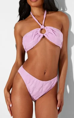 Lilac Burnout Flower Towelling High Leg Bikini Bottoms
