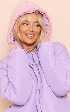 Lilac Contrast Hood Puffer Jacket