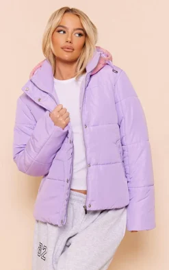 Lilac Contrast Hood Puffer Jacket