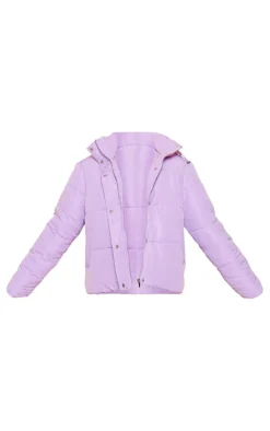Lilac Contrast Hood Puffer Jacket