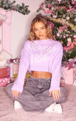 Lilac Cosy Vibes Crop Christmas Sweater
