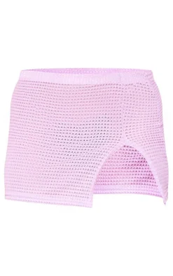 Lilac Crochet Rib Split Hem Micro Mini Skirt