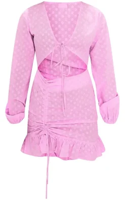 Lilac Ditsy Embroidered Ruched Skirt Bodycon Dress