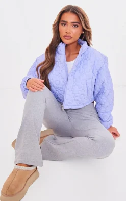Lilac Floral Embossed Cropped Padded Jacket