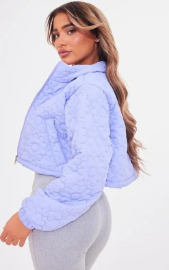 Lilac Floral Embossed Cropped Padded Jacket