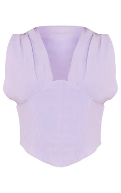 Lilac Linen Look Ruched Bust Corset Top