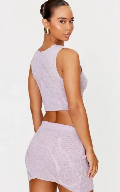 Lilac Lurex Knitted Contrast Detail Crop Top