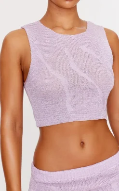 Lilac Lurex Knitted Contrast Detail Crop Top