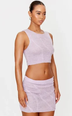 Lilac Lurex Knitted Contrast Detail Mini Skirt