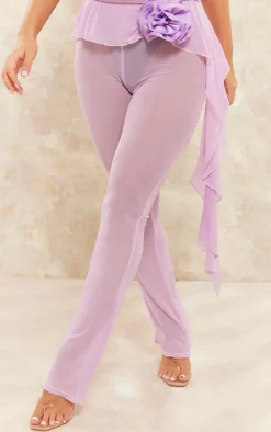 Lilac Mesh Ruffle Rose Detail Pants