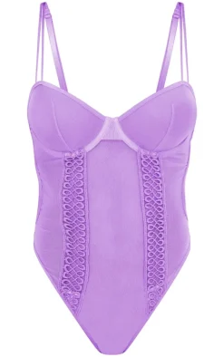 Lilac Mesh Textured Panel Lingerie Bodysuit