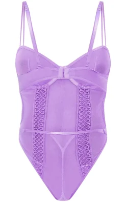 Lilac Mesh Textured Panel Lingerie Bodysuit
