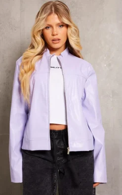 Lilac PU Racer Neck Jacket