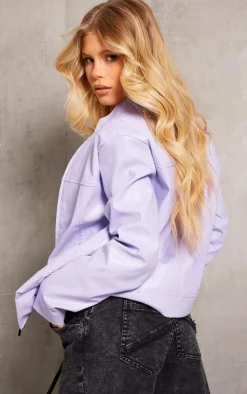Lilac PU Racer Neck Jacket