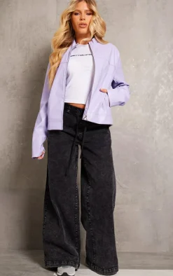 Lilac PU Racer Neck Jacket