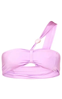 Lilac Resin Trim Bandeau One Shoulder Bikini Top