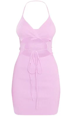 Lilac Rib Knit Lace Front Mini Dress