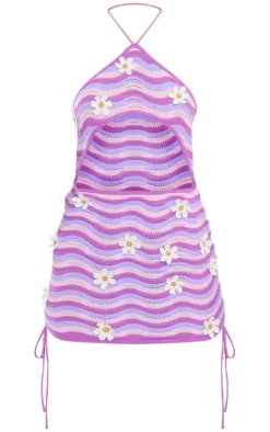Lilac Ripple Knit Flower Mini Dress