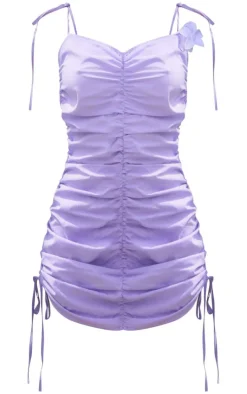 Lilac Ruched Strappy Halterneck Bodycon Dress