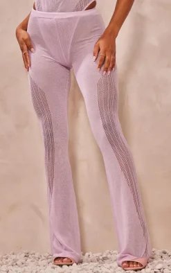 Lilac Sheer Knit Contrast Panels Pants