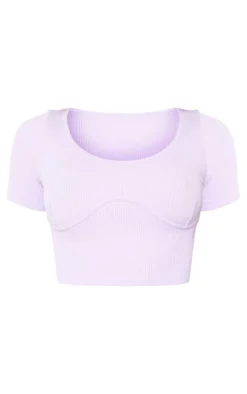 Lilac Snatched Rib Binding Detail Crop Top