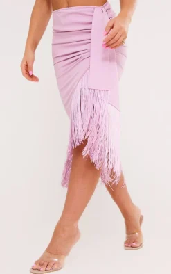 Lilac Tassel Hem Midi Skirt