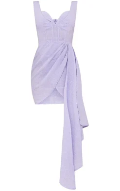 Lilac Textured Corset Style Drape Bodycon Dress