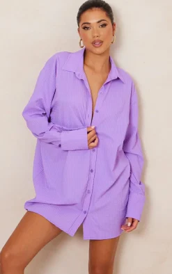 Lilac Textured Oversized Shirt Dress