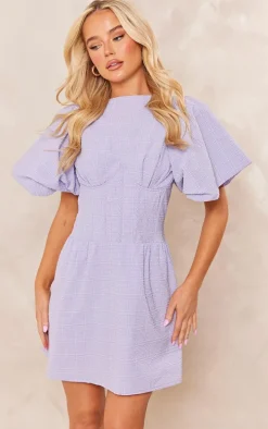 Lilac Underwired Corset Puff Sleeve Shift Dress