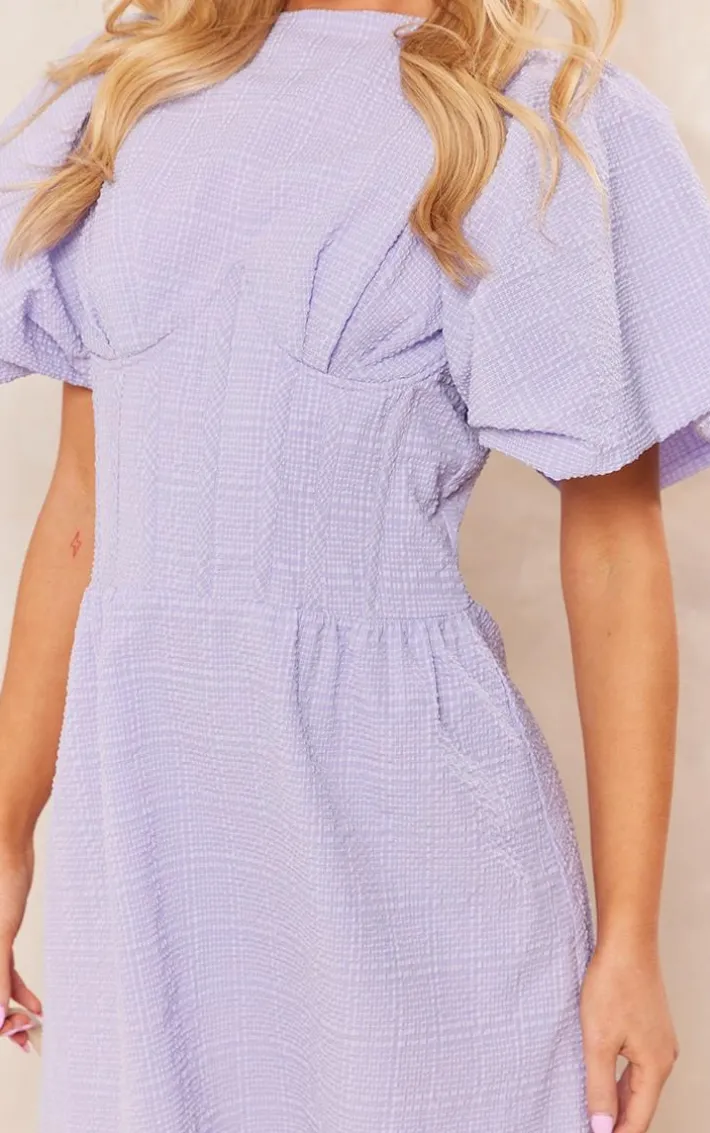 Lilac Underwired Corset Puff Sleeve Shift Dress