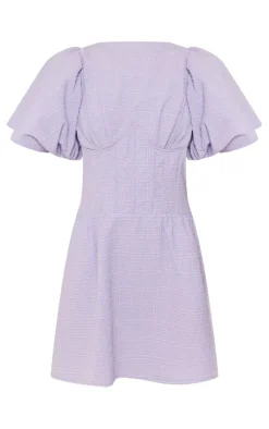 Lilac Underwired Corset Puff Sleeve Shift Dress