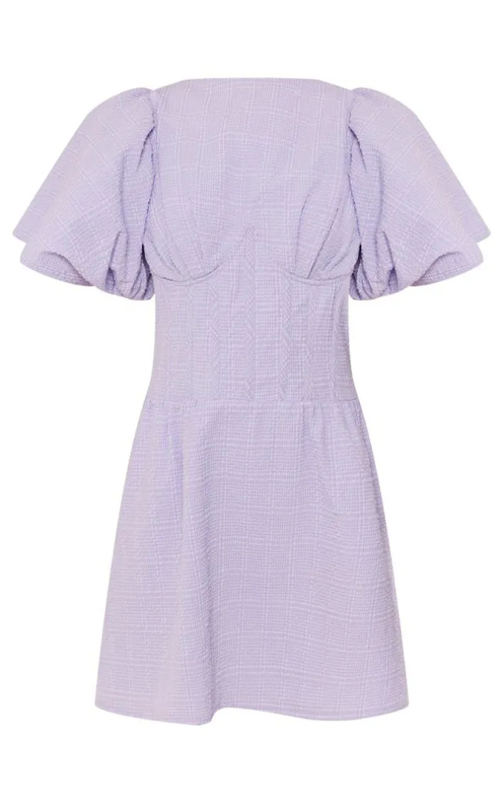 Lilac Underwired Corset Puff Sleeve Shift Dress