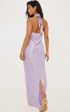 Lilac Wide Plisse Lace Cup Maxi Dress