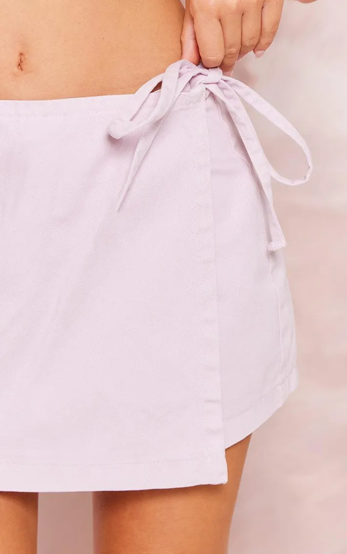 Lilac Wrap Detail Denim Skort