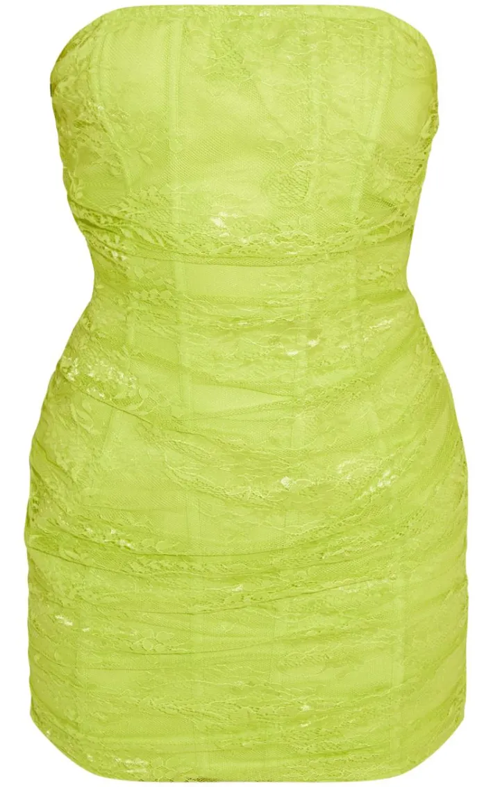 Lime Bandeau Lace Bodycon Dress