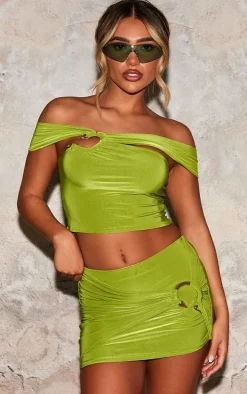 Lime Double Layer Slinky Snake Trim Asymmetrical Top