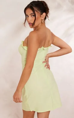 Lime Frill Bust Bandeau Bodycon Dress