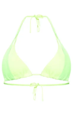 Lime Green Color Block Micro Mini Triangle Bikini Top