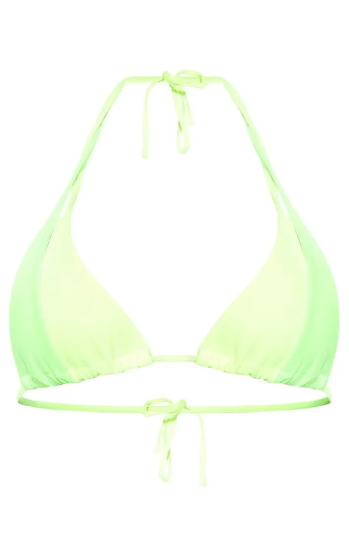 Lime Green Color Block Micro Mini Triangle Bikini Top