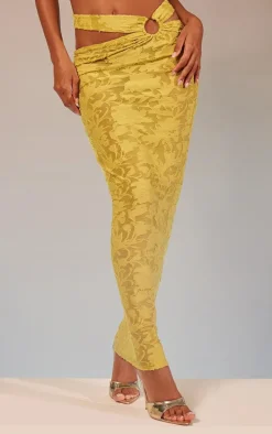 Lime Green Floral Sheer Burnout Ring Detail Maxi Skirt