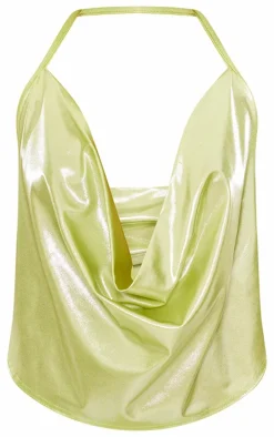 Lime Iridescent Cowl Halterneck Top