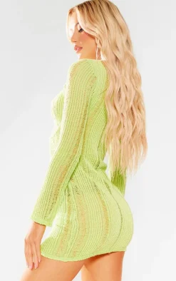 Lime Laddered Cut Out Long Sleeve Bodycon Dress