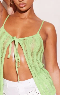 Lime Laddering Crochet Front Tie Strappy Top