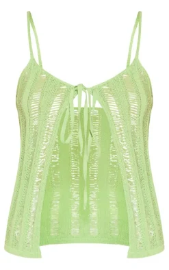 Lime Laddering Crochet Front Tie Strappy Top