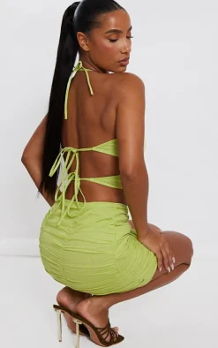 Lime Linen Look Extreme Cut Out Ring Detail Bodycon Dress