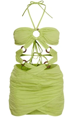 Lime Linen Look Extreme Cut Out Ring Detail Bodycon Dress