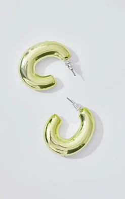 Lime Metallic Hoop Earrings