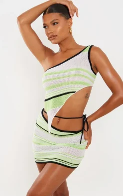 Lime One Shoulder Knit Asymmetric Hem Top
