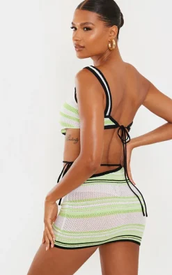 Lime One Shoulder Knit Asymmetric Hem Top