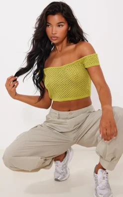 Lime Open Soft Knit Off The Shoulder Top